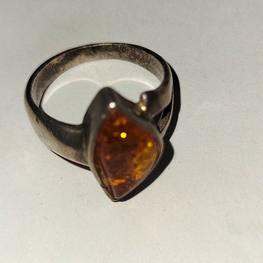 Vintage Baltic Silver Amber Ring